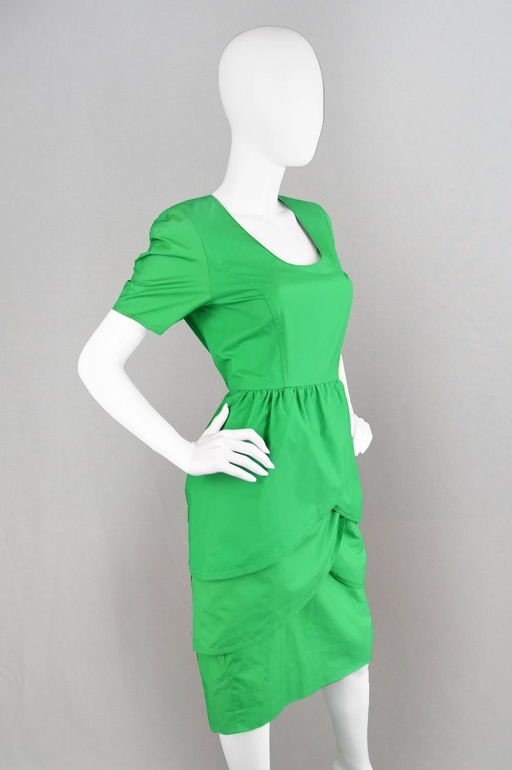 Women's Guy Laroche Green Cotton Tulip Dress, 1980s