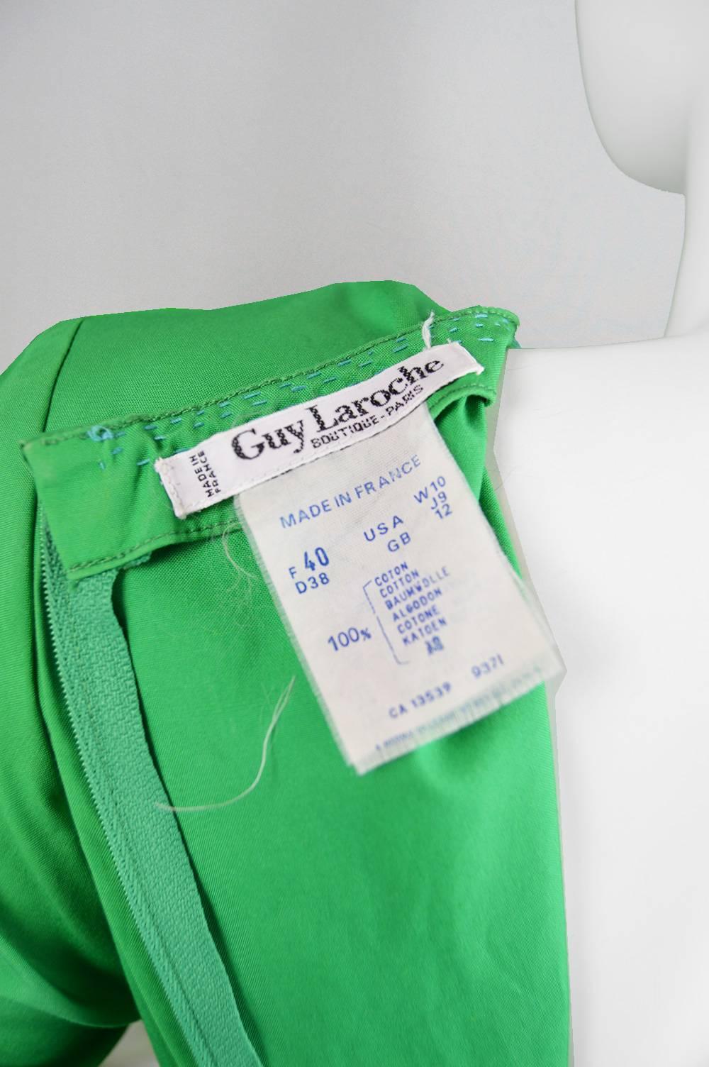 Guy Laroche Green Cotton Tulip Dress, 1980s 2