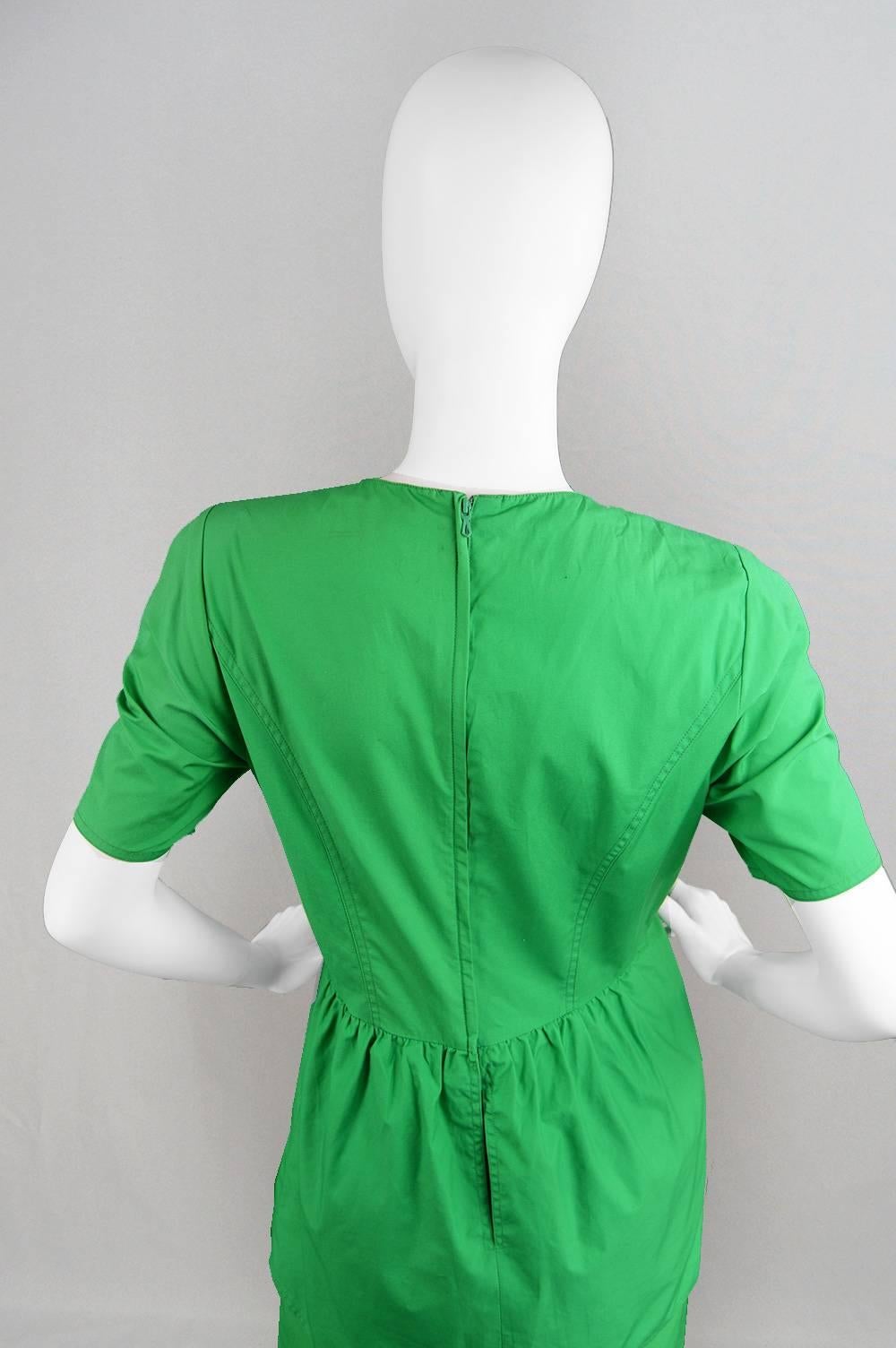 Guy Laroche Green Cotton Tulip Dress, 1980s 1