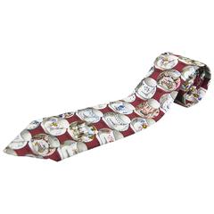 Yves Saint Laurent Men's Silk Tie with China Cup Print, 1980s