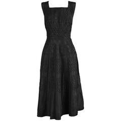 Retro Beaded & Loveheart Soutache Black Faille Evening Dress, 1950s 