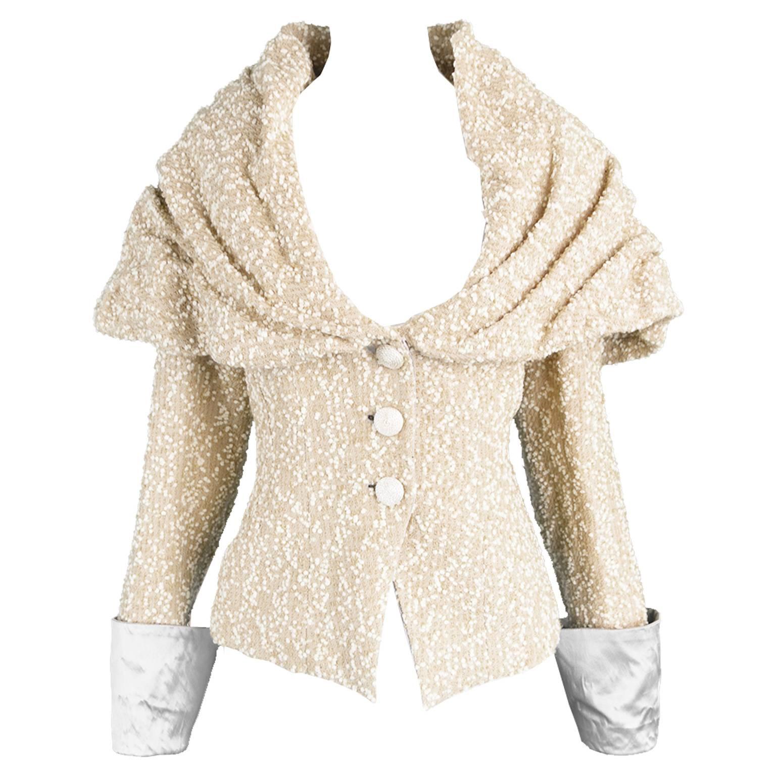 Vintage Dramatic Shawl Collar Bouclé Wool Jacket, 1960s