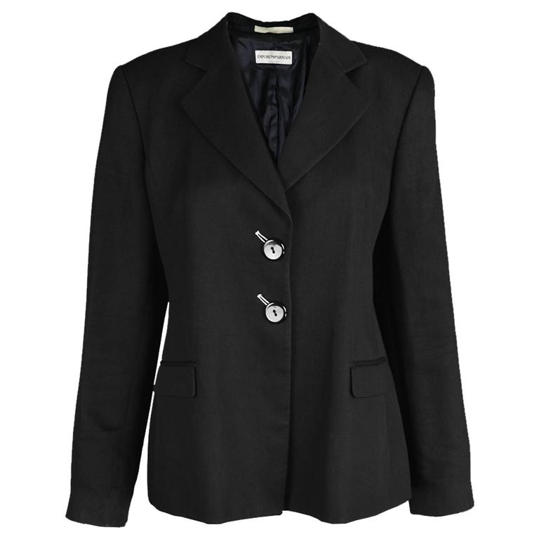 Emporio Armani Black Linen and Silk Women's Blazer, 1990s For Sale at ...