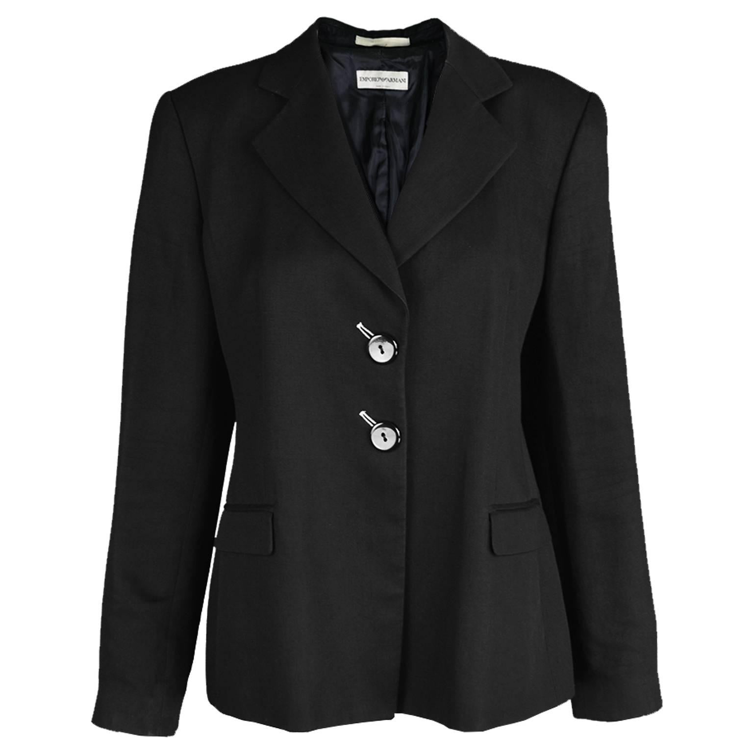 Emporio Armani Black Linen & Silk Women's Blazer, 1990s For Sale