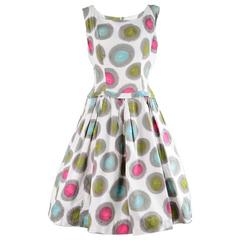 Ascot Model Vintage 1950s Abstract Circle Print Drop Waist Cotton Dress 8