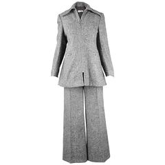 Ted Lapidus Vintage Grey Wool Tweed Womens Flared Pant Suit, 1970s 10
