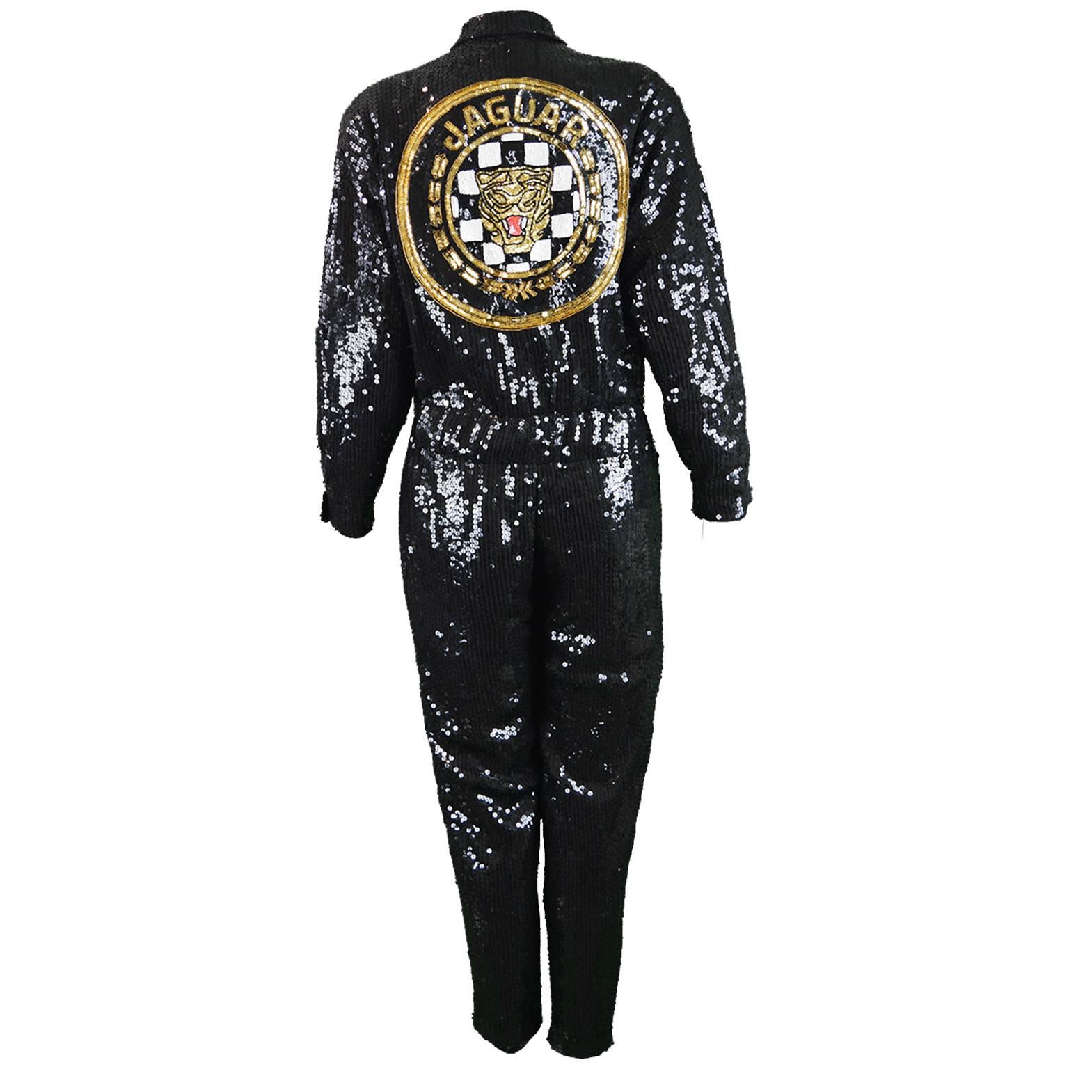 Incredible Jeanette Kastenberg Beaded & Sequin Jaguar Womens Jumpsuit, 1980s