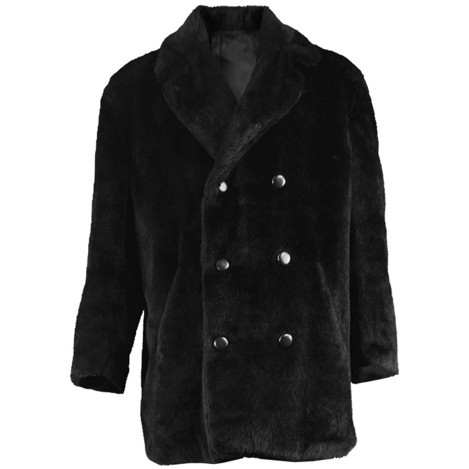 Hardy Amies for Hepsworths Men's Black Vintage Faux Fur Coat, 1970s