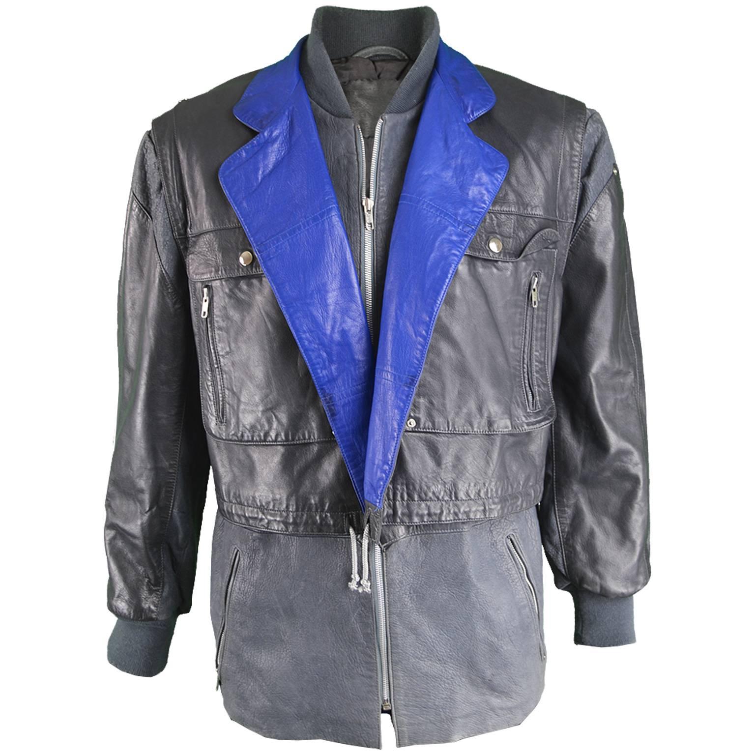 Claude Montana Men's Lambskin Leather Jacket with Detachable Vest, 1980s For Sale