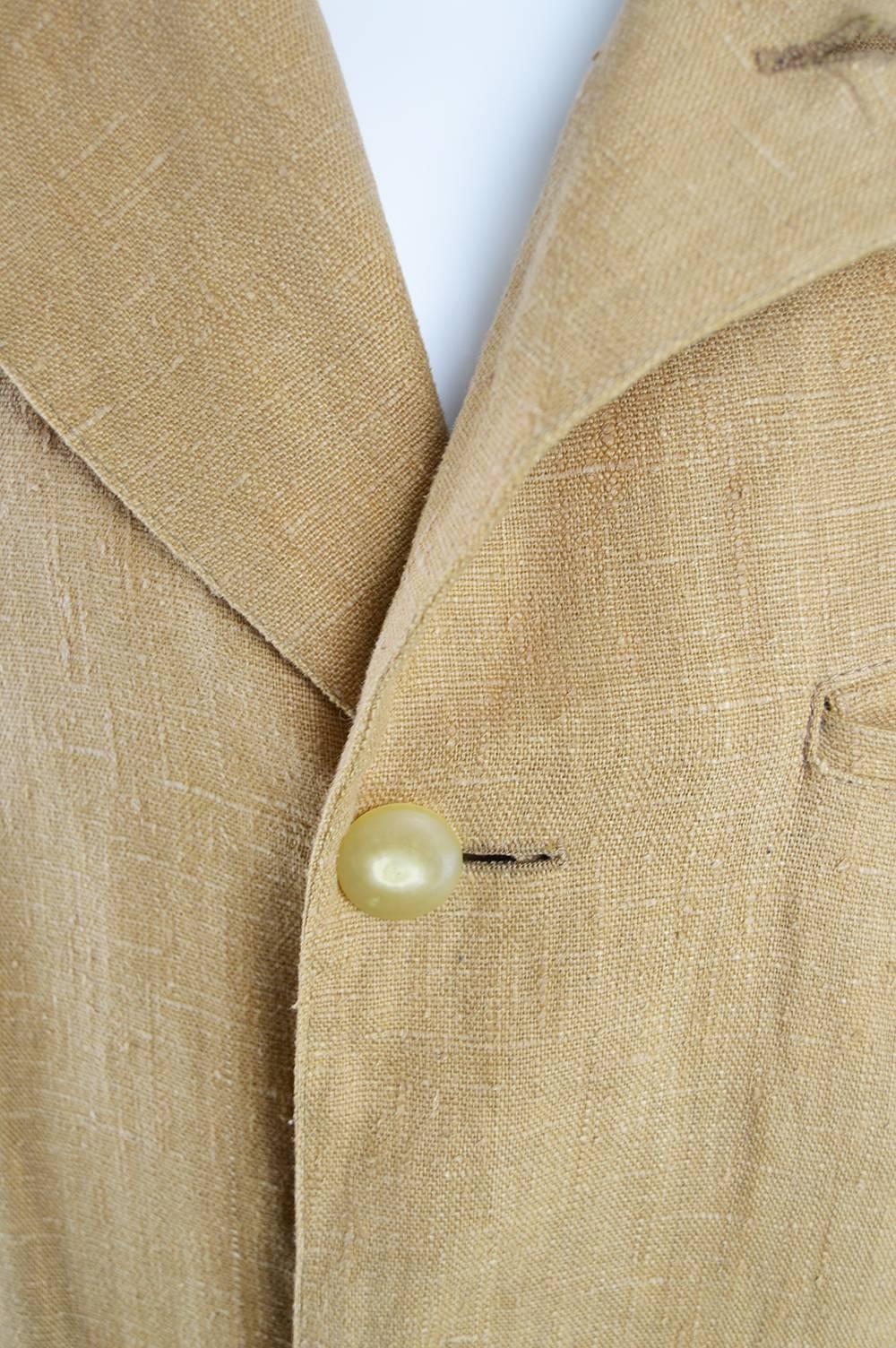 Beige Cerruti 1881 Men's Linen Minimalist Vintage Khaki Jacket, 1990s
