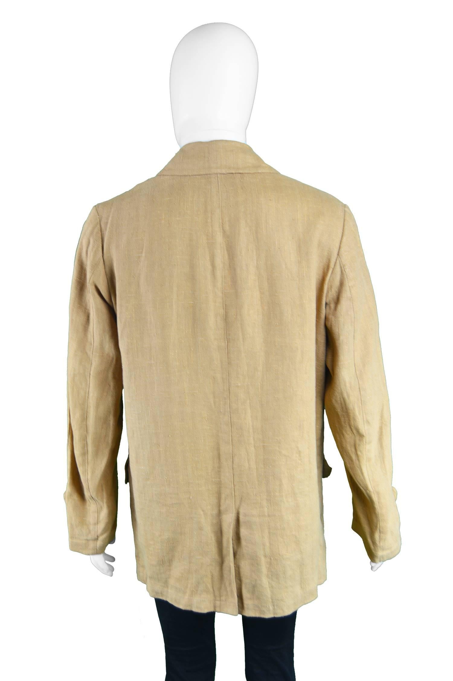 Cerruti 1881 Men's Linen Minimalist Vintage Khaki Jacket, 1990s 1