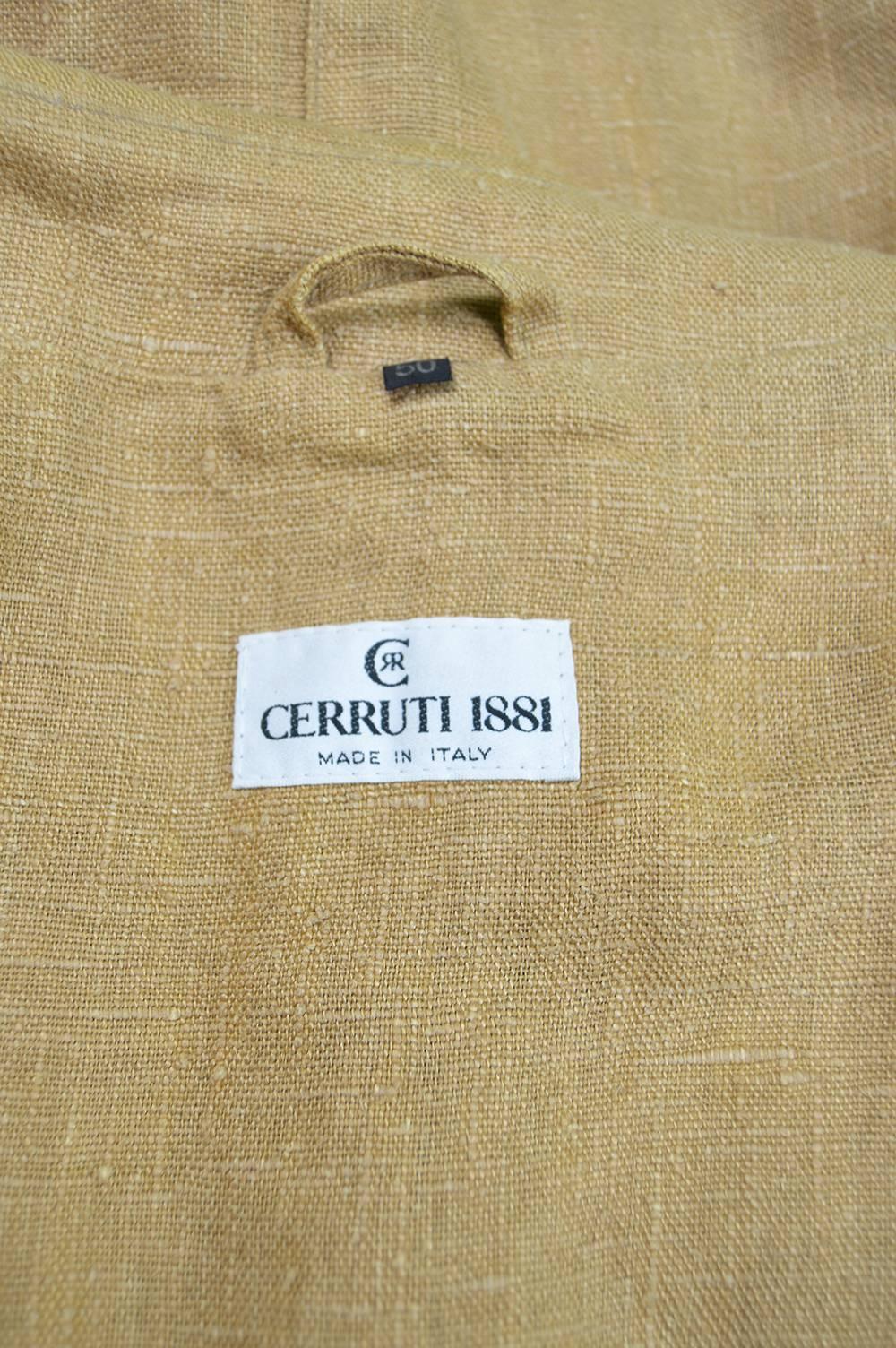 Cerruti 1881 Men's Linen Minimalist Vintage Khaki Jacket, 1990s 3