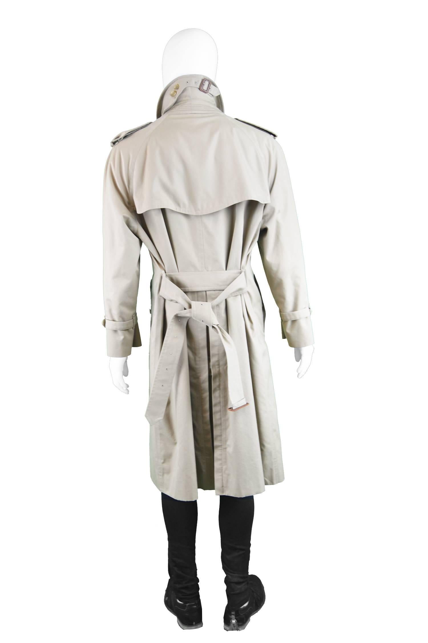 Gray Burberry Vintage Men's Double Breasted Trench Coat, 1980s