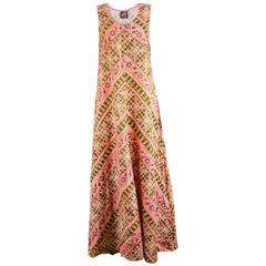 Anokhi Vintage Indian Cotton Pink & Green Maxi Column Dress, 1970s 3