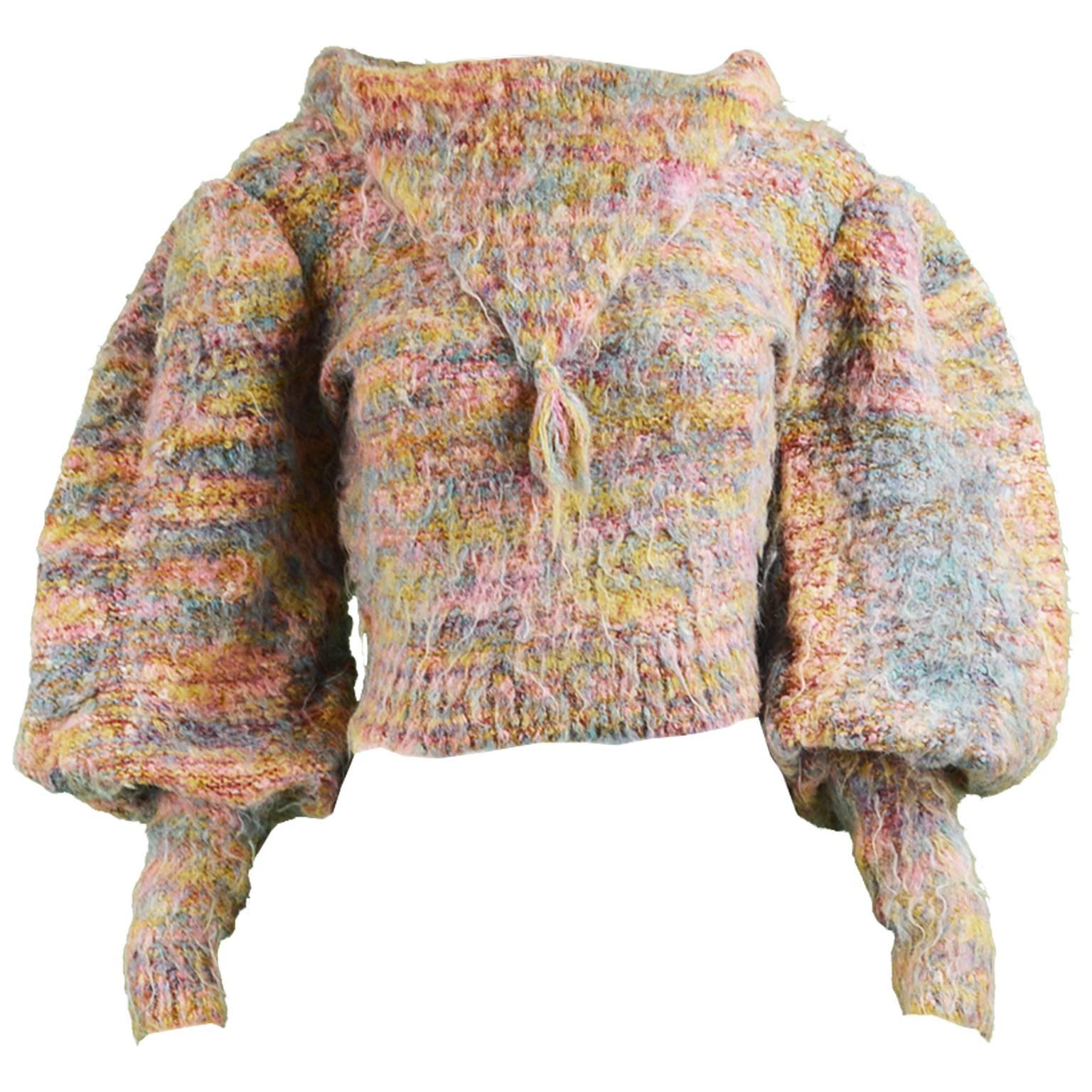 Gil Aimbez Pour Static Avant Garde Balloon Sleeve Fuzzy Wool Sweater, 1980s