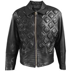 Calugi e Giannelli - Veste en cuir italien gaufré noir pour homme, années 1980