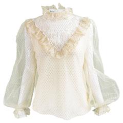 Albert Capraro Vintage Romantic Cream & Gold Lace Blouse, 1980s 1