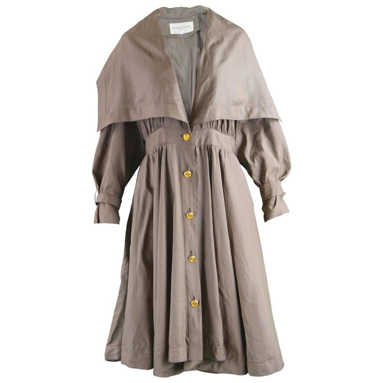 Balenciaga Vintage Silk Cape Collar Full Skirt Trench Coat Dress, c ...