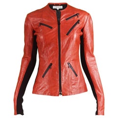 Roland Mouret Red & Black Leather Ladies Marbled Look Slim Fit Biker Jacket