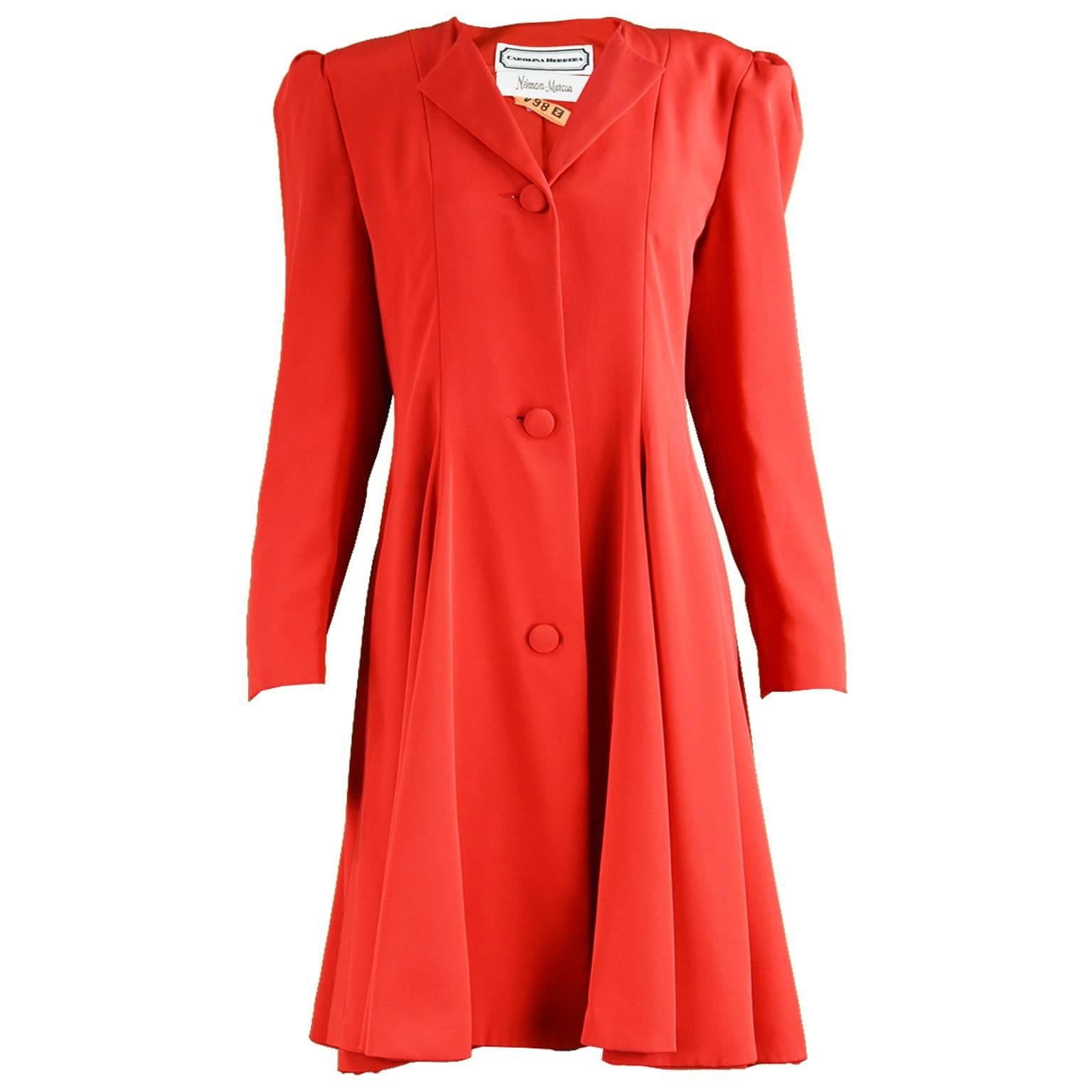 Carolina Herrera For Neiman Marcus Red Silk Full Skirt Evening Coat, 1980s