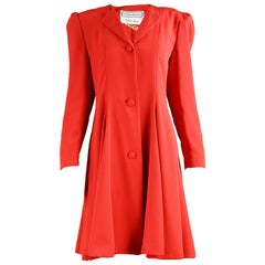 Retro Carolina Herrera For Neiman Marcus Red Silk Full Skirt Evening Coat, 1980s