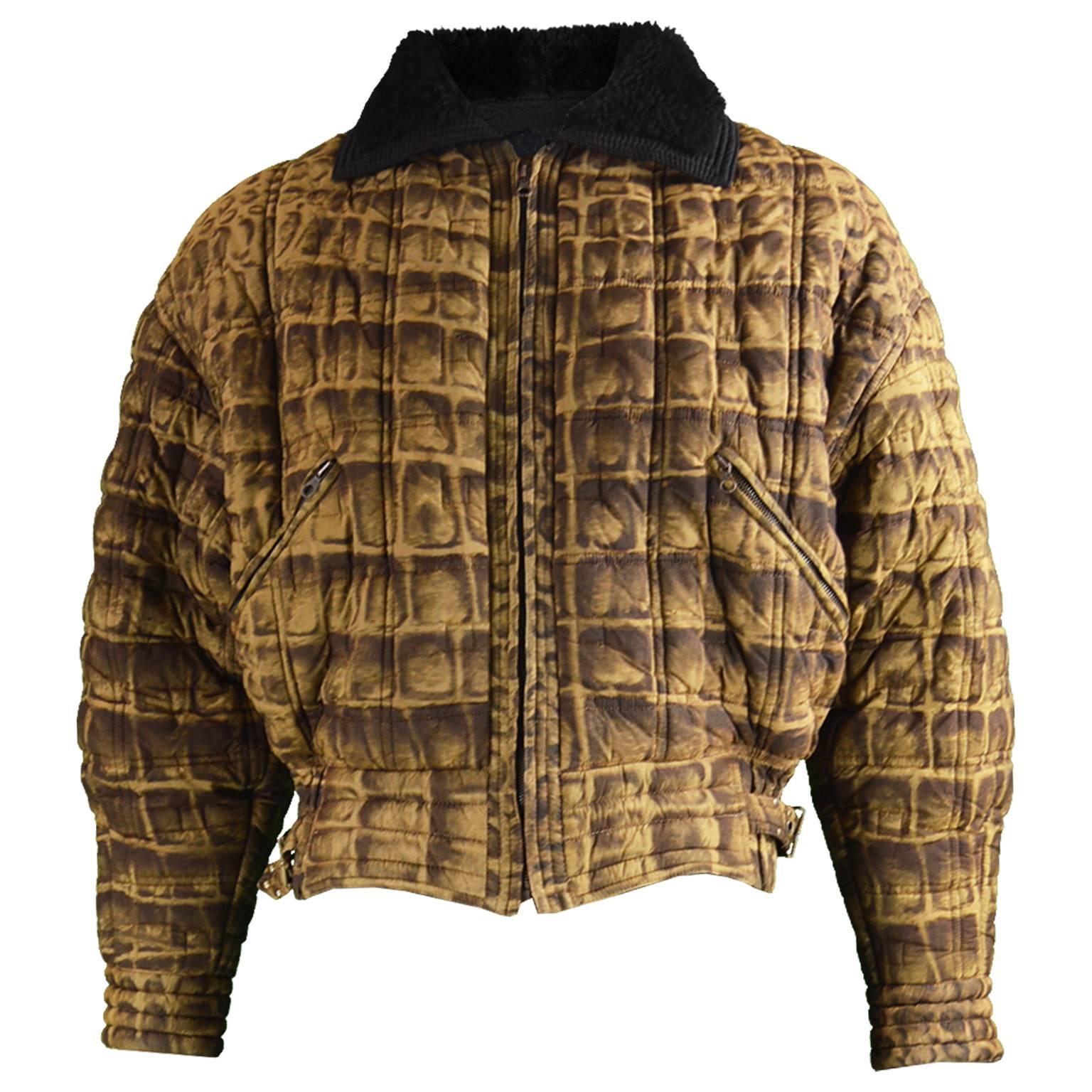 Gianni Versace Men's Quilted Puffer Coat with Shearling Collar, c. 1992 For Sale