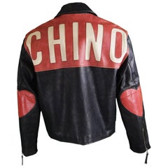 Moschino Men's Vintage Black and Red Love Heart Leather Jacket, 1990s
