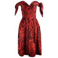 Murray Arbeid Red and Black Flocked Velvet and Taffeta Evening Dress, 1980s