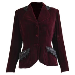 Vintage 1940s Red Velvet Womens Beaded Evening Blazer Jacket