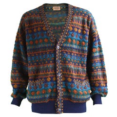 Missoni Mens Textured Italian Wool Retro Cardigan Sweater, 1990s