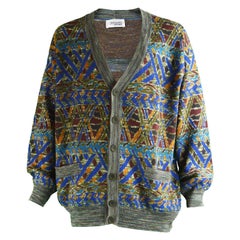 Missoni Men's Retro Multicolored Patterned Wool Cardigan Sweater, 1990s