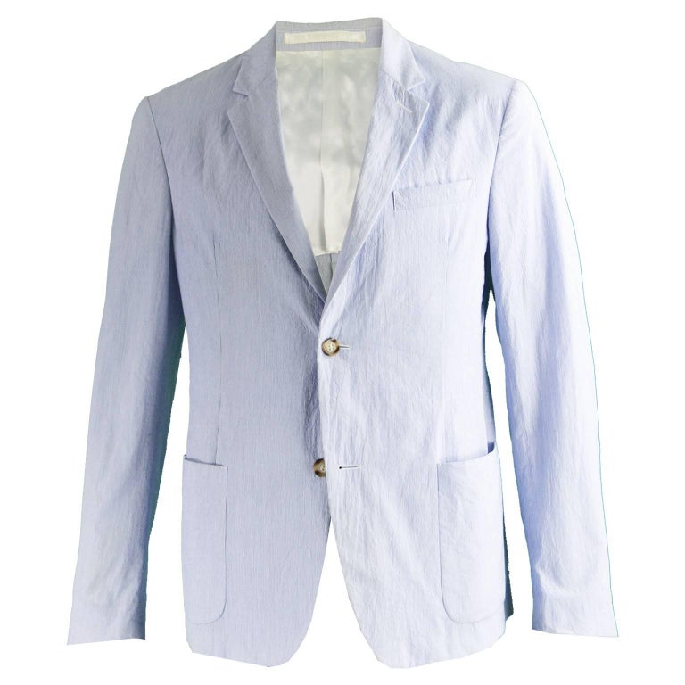 Prada Men's Blue and White Lightweight Cotton Nautical Spring Blazer at
