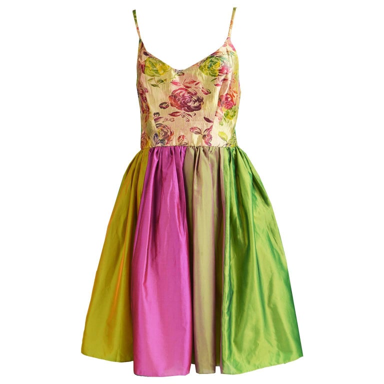 Ben de Lisi Vintage Floral Brocade and Iridescent Metallic Silk Dress, 1990s Ben de Lisi Vintage Floral Brocade and Iridescent Metallic Silk Dress, 1990s