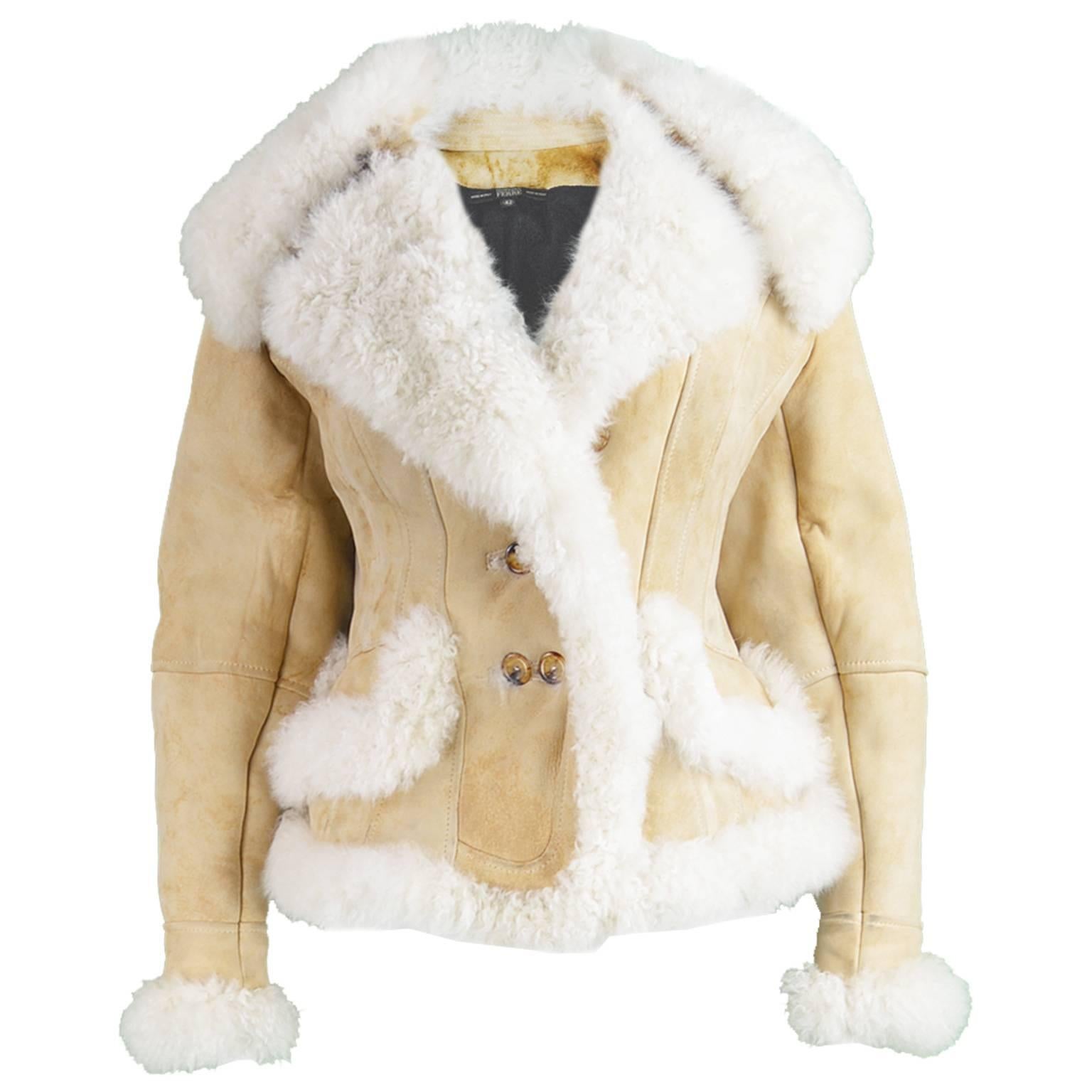 Gianfranco Ferre Women's Fitted Mongolian Lamb Shearling Trim Jacket, 1990s