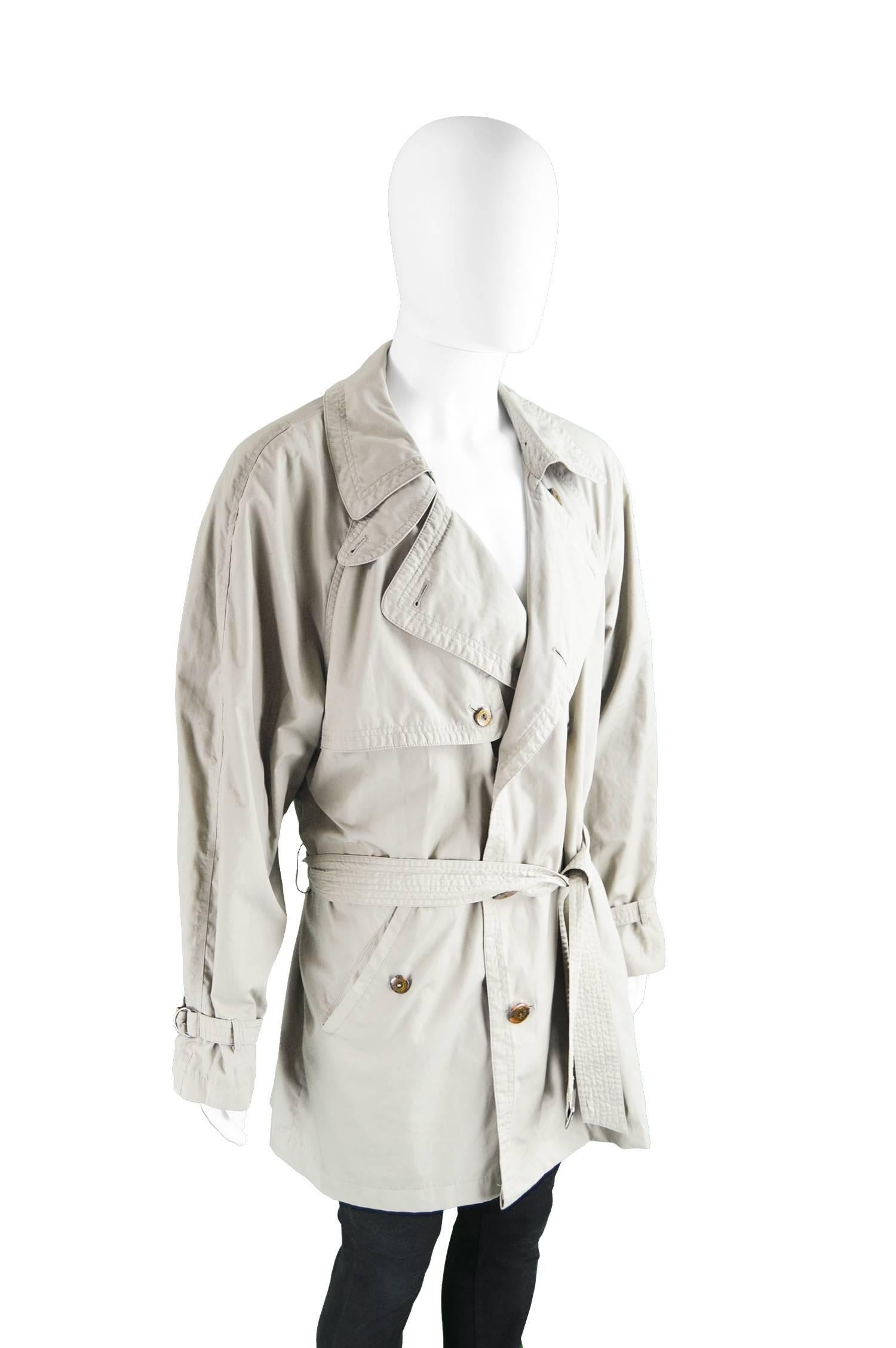 Gray Yves Saint Laurent Men's Lightweight Cotton Double Breasted Trenchcoat, 1990s For Sale