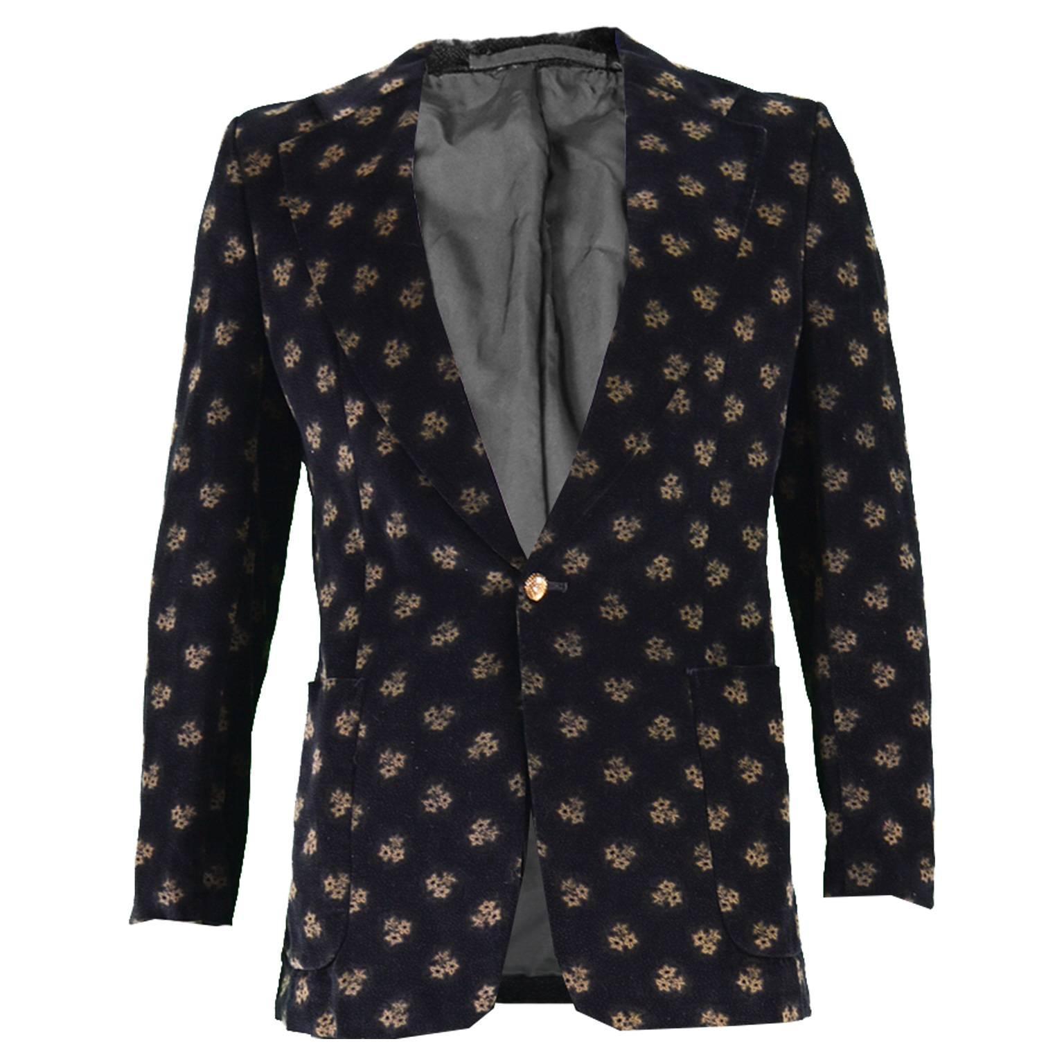 Harold Tillman Men's Vintage Black Velvet Floral Print Dinner Jacket, 1970s