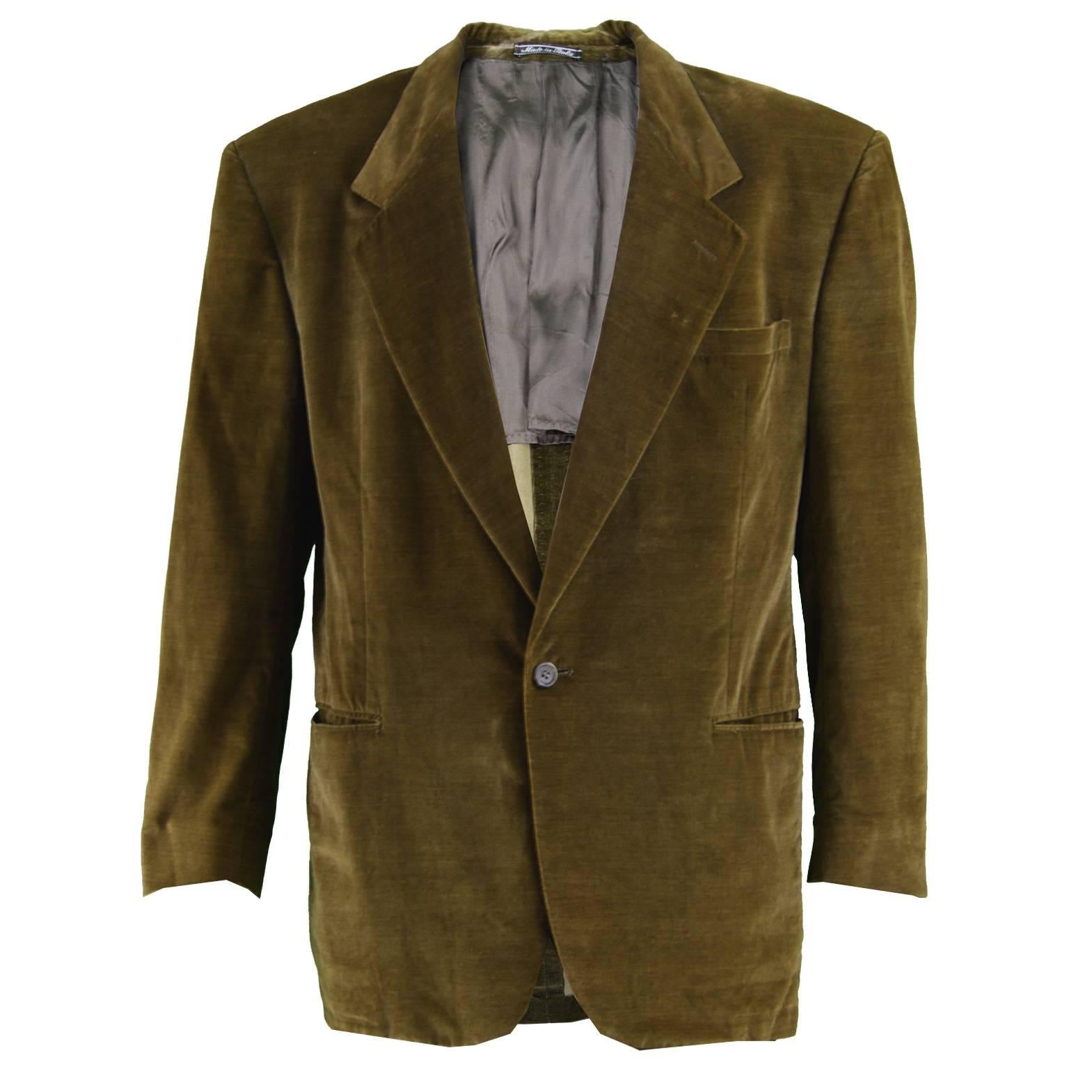 Gianni Versace Men's Vintage Brown Velvet Bold Shoulder Blazer Jacket, 1980s