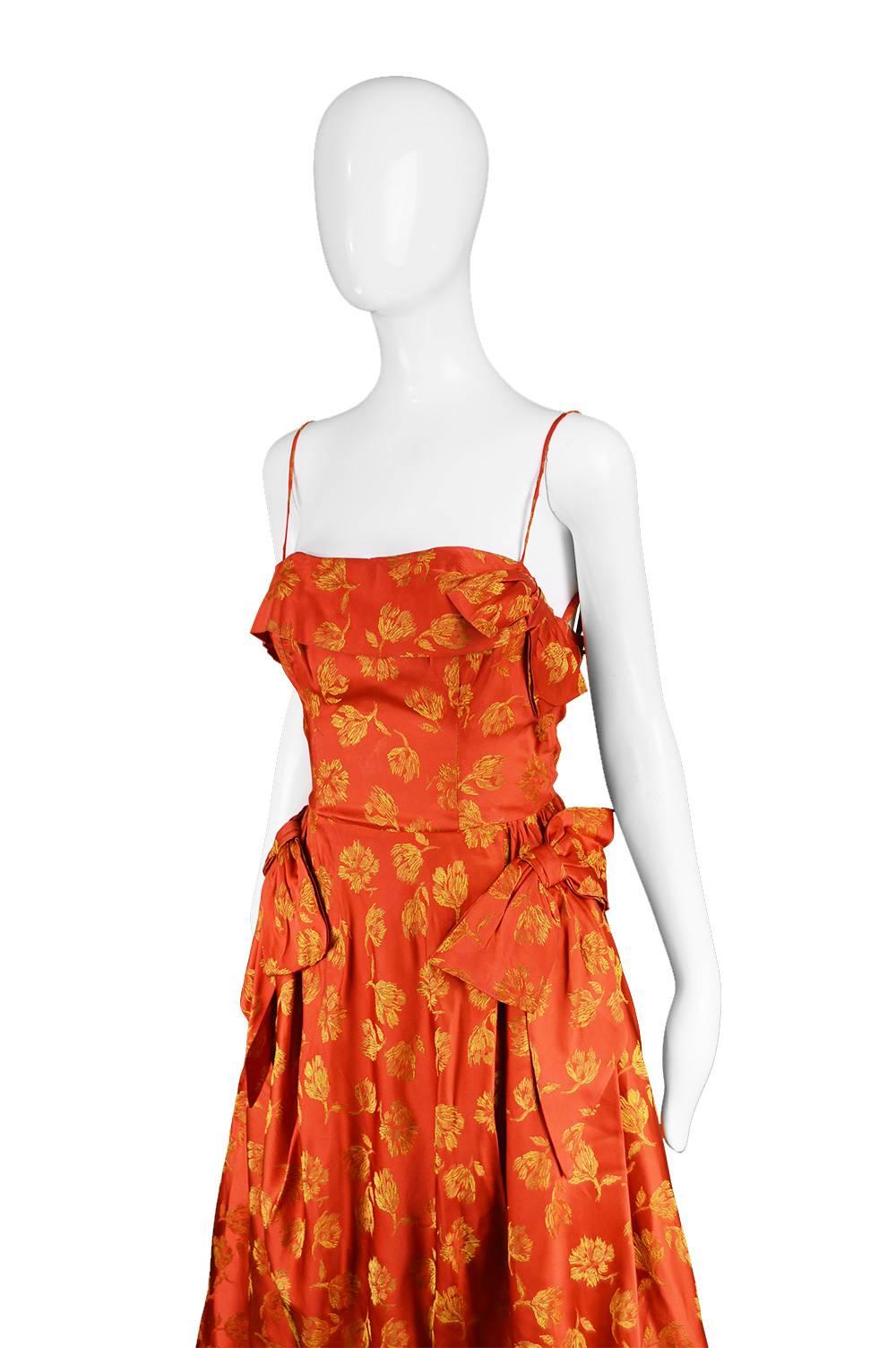 John Selby 1950s Vintage Red & Gold Brocade Jacquard Panelled Dress 1