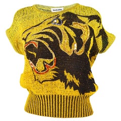 Vintage Franck Olivier Yellow and Orange Ombré Knit Sweater Vest with Tiger Face, 1980s
