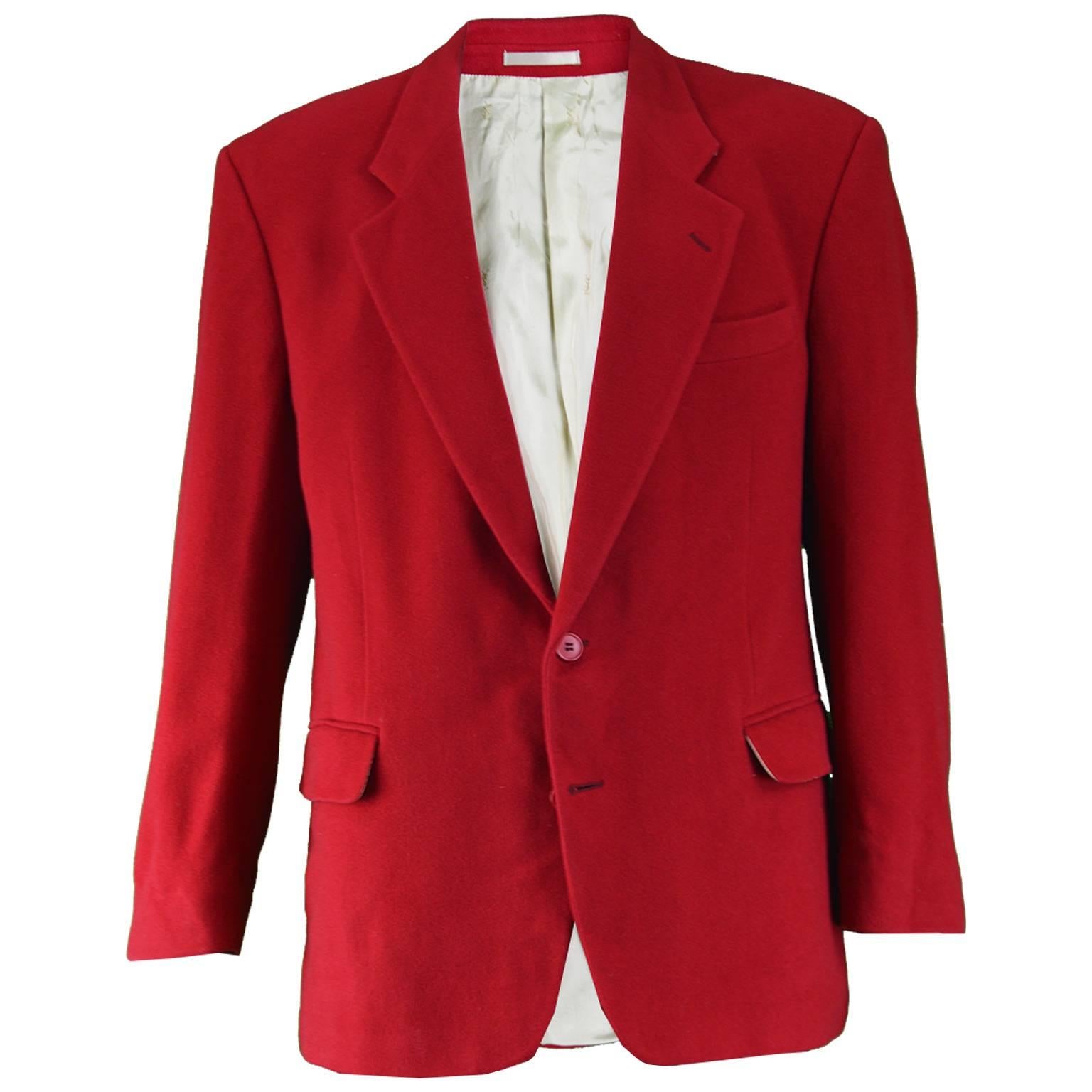 Yves Saint Laurent Men's Vintage Dark Red Wool & Cashmere Blazer, 1980s For Sale