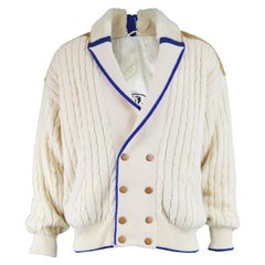 Pancaldi Retro Men's Sheepskin Shearling & Wool Cable Knit Jacket, 1980s