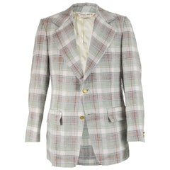 Geoffrey Beene Vintage Mens Checked Linen Sport Coat Blazer Jacket, 1970s