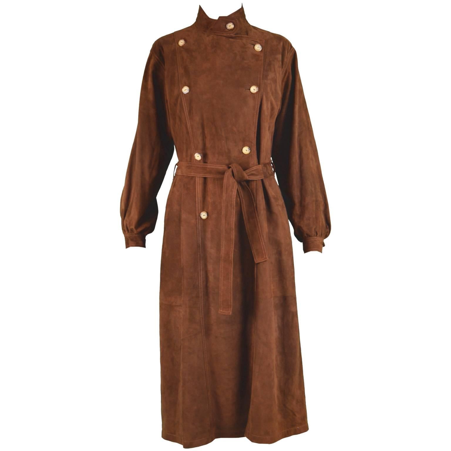 Loewe Vintage Brown Suede Double Breasted Shirt Dress, 1980s For Sale
