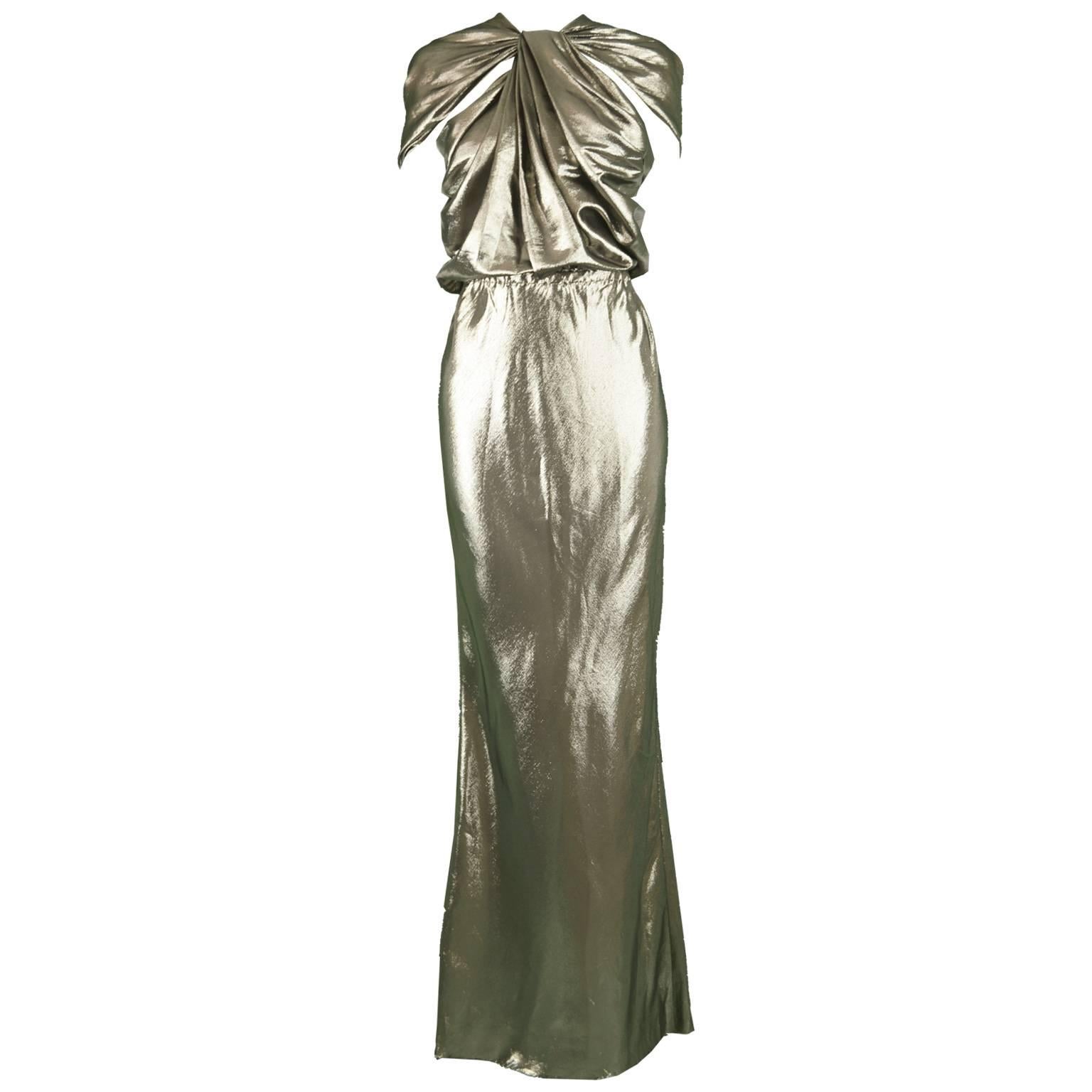 Lanvin Silk Metallic Gold Lamé Floor Length Evening Gown, 2014