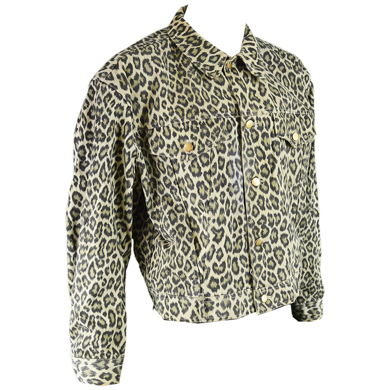 Jean Paul Gaultier Vintage Men's Leopard Print Denim Jacket, 1990s