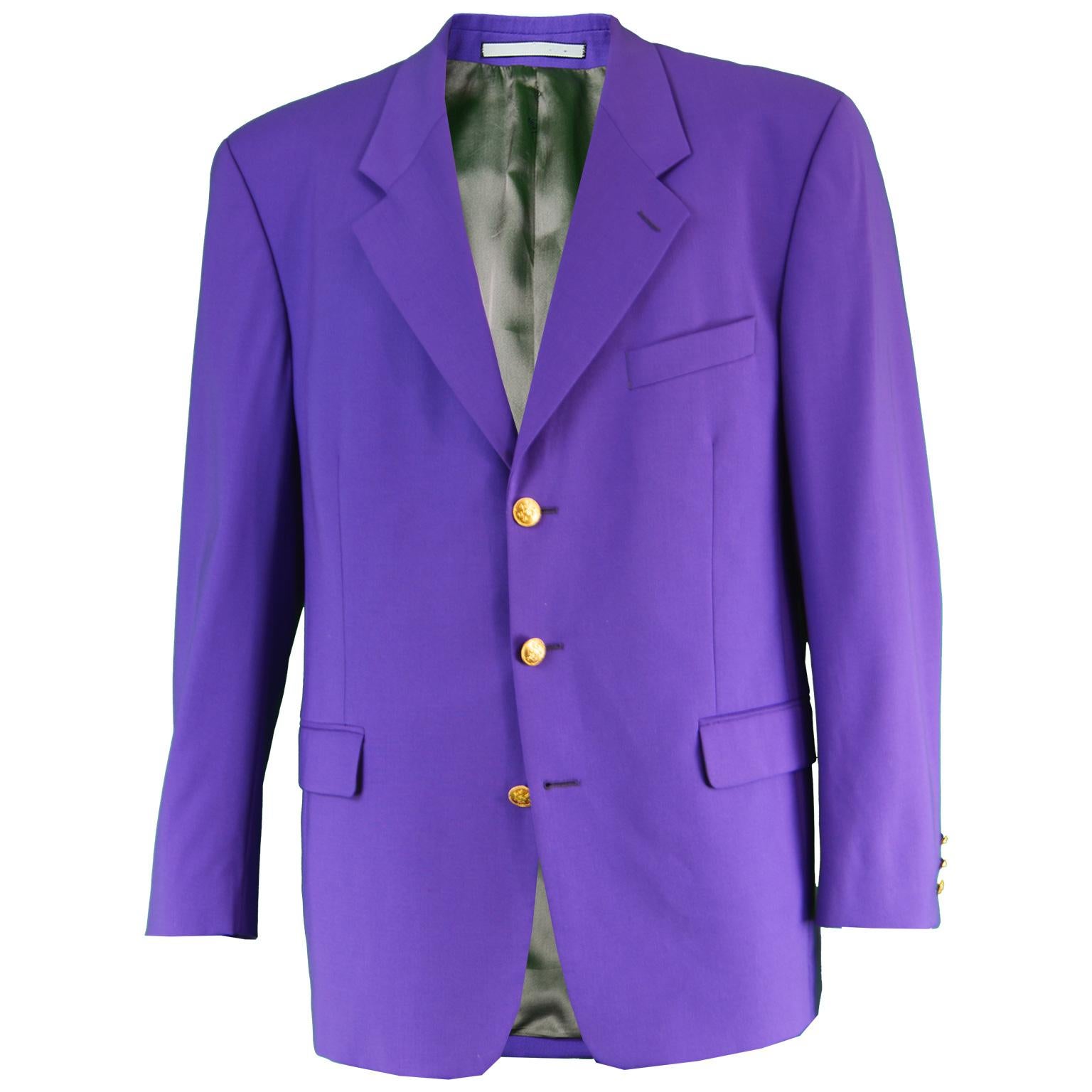 Kenzo Vintage Men's Bright Purple Pure Worsted Wool Blazer Jacket, 1980s For Sale