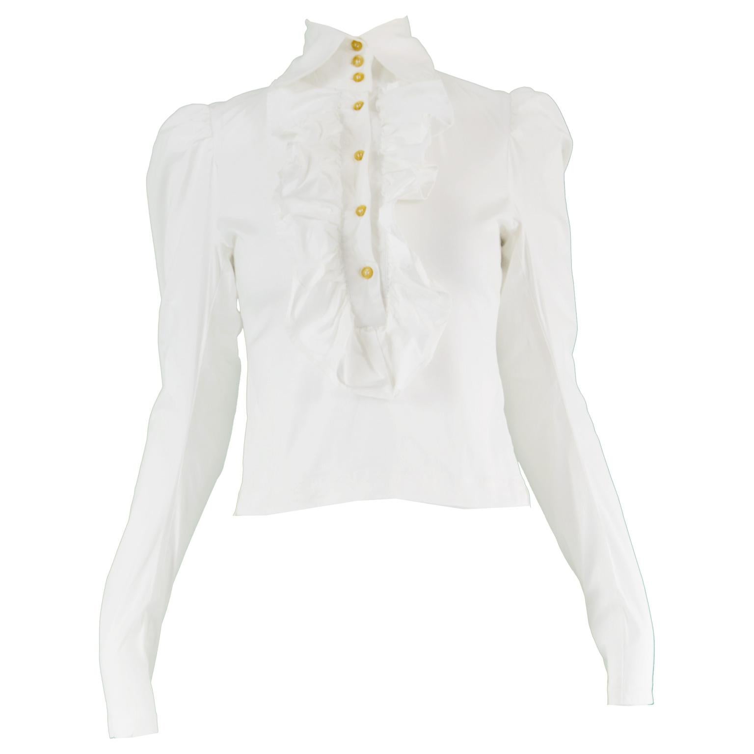 Vivienne Westwood Vintage Women's White Ruffled Victoriana Shirt, 1990s For Sale
