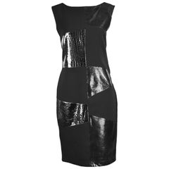 Genny Retro Wool Crepe & Patent Leather Panelled Shift Dress, 1990s