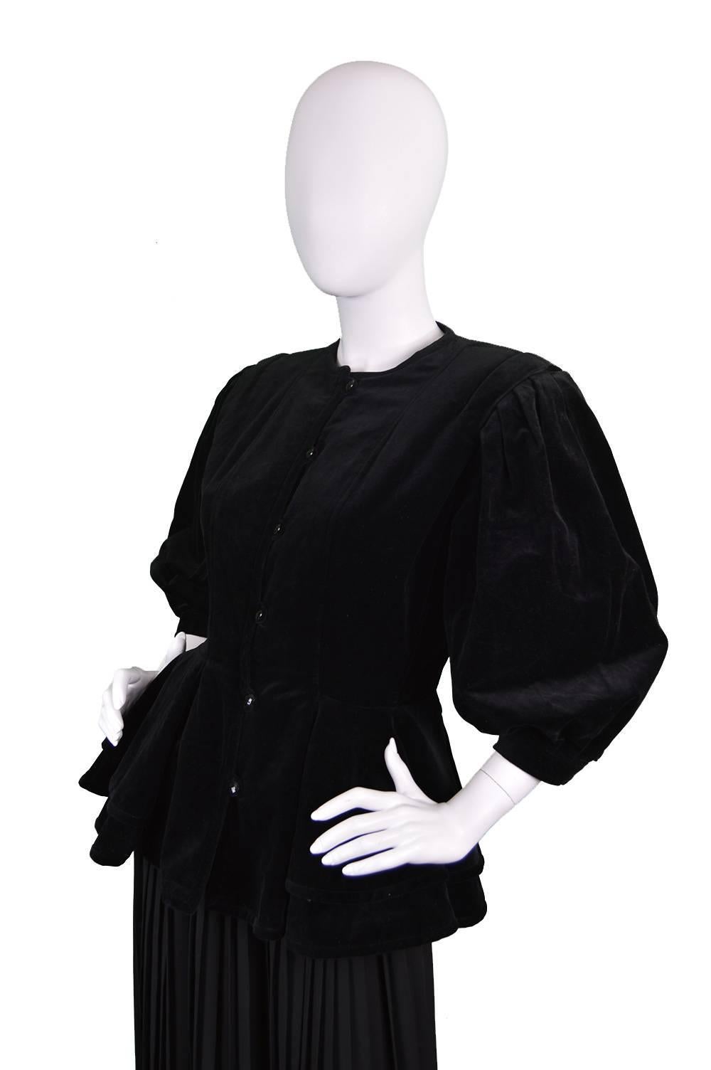 1980s Emanuel Ungaro Black Velvet Peplum Jacket In Excellent Condition For Sale In Doncaster, South Yorkshire