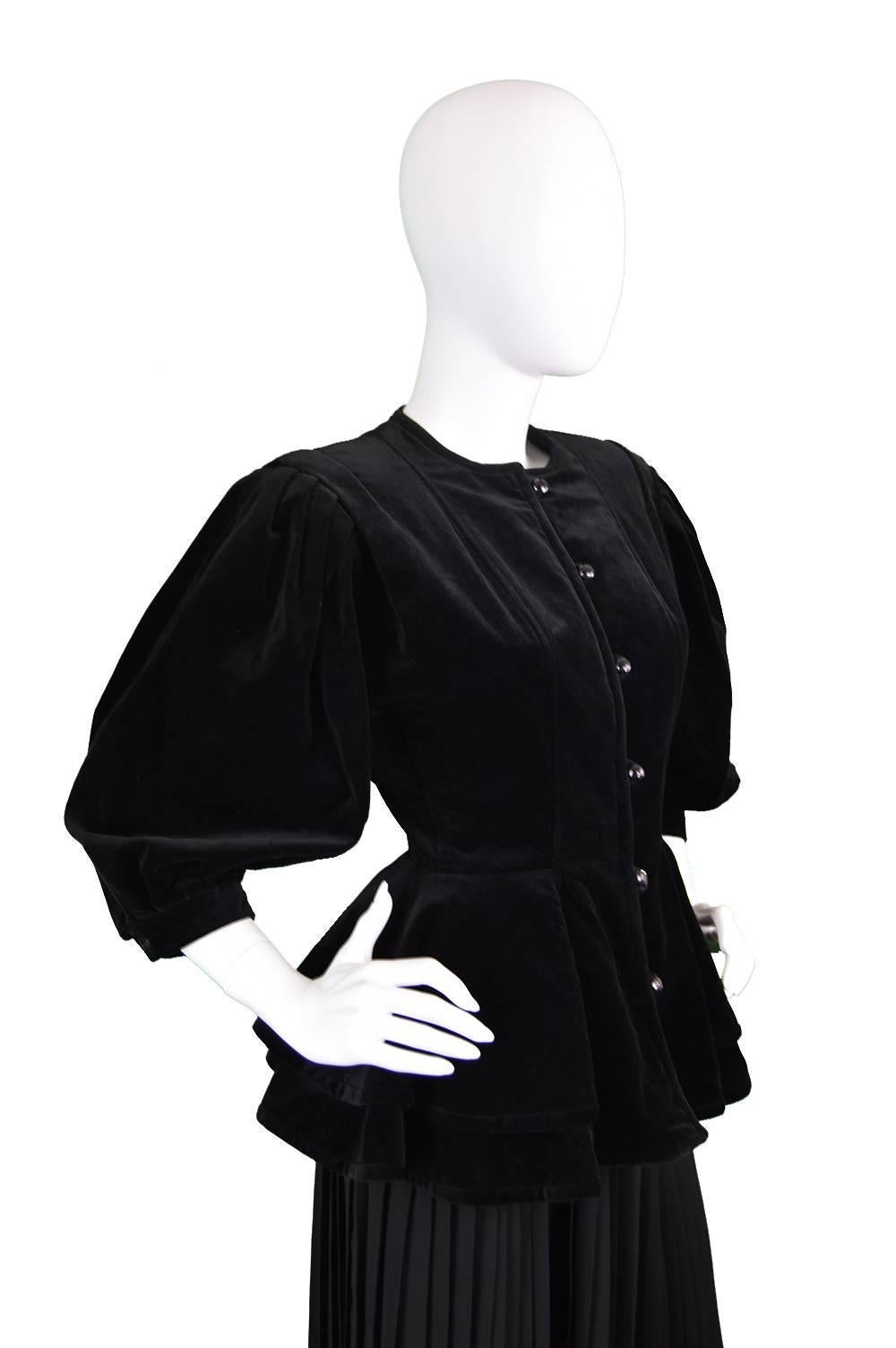 Women's 1980s Emanuel Ungaro Black Velvet Peplum Jacket For Sale